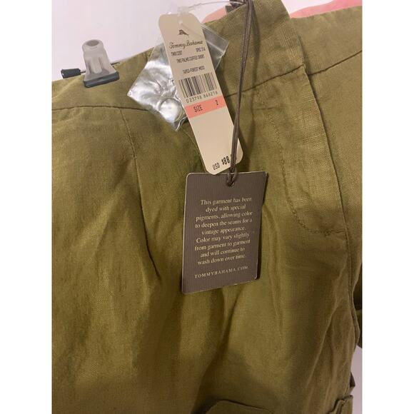 Tommy Bahama 100% Linen Two Palms Cuffed Short Forest Moss NWT Women Size 2 - Picture 6 of 7